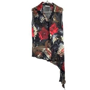 SLN Silk Blend Asymmetric‎ Floral Top 40 Med Sheer Whimsigoth Fairy Party Artsy